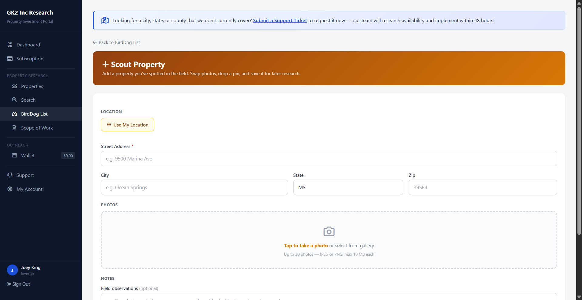 BirdDog property scouting