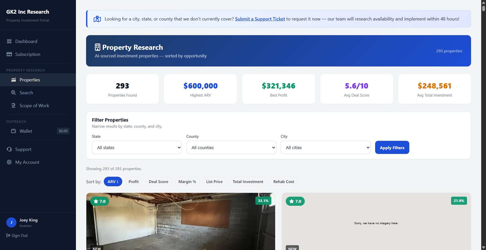 Quick stats and property list