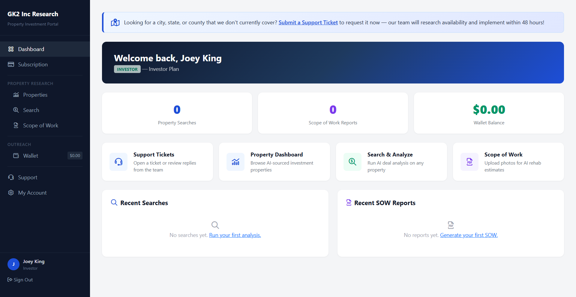 GK2 Inc dashboard overview